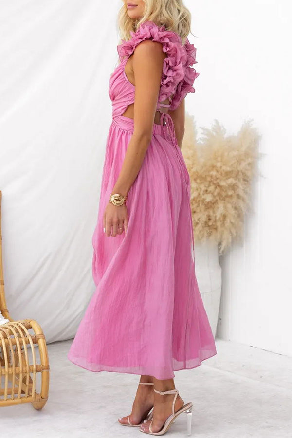 Clarisse | Robe Maxi Fleurie à Volants et Lacets au Dos