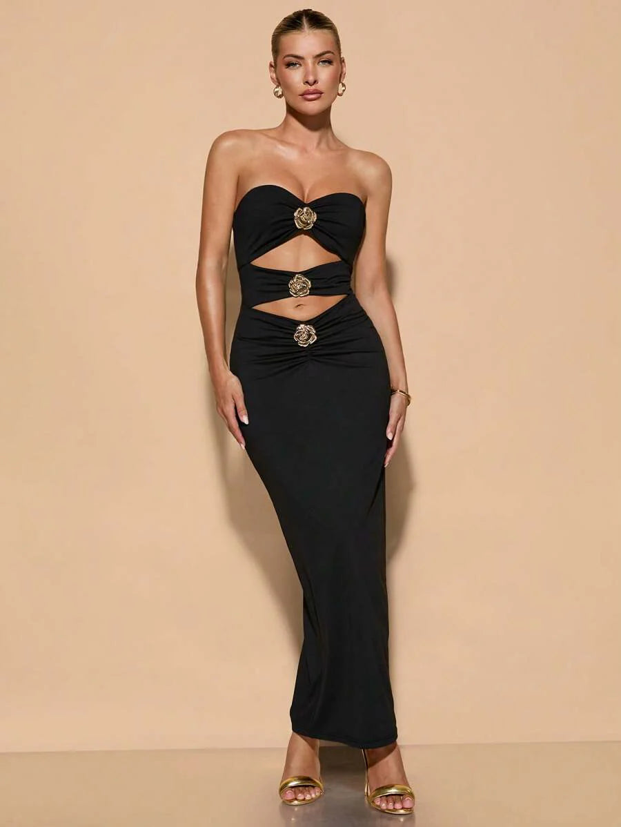 Auriane | Robe Sculptée & Fleur Dorée