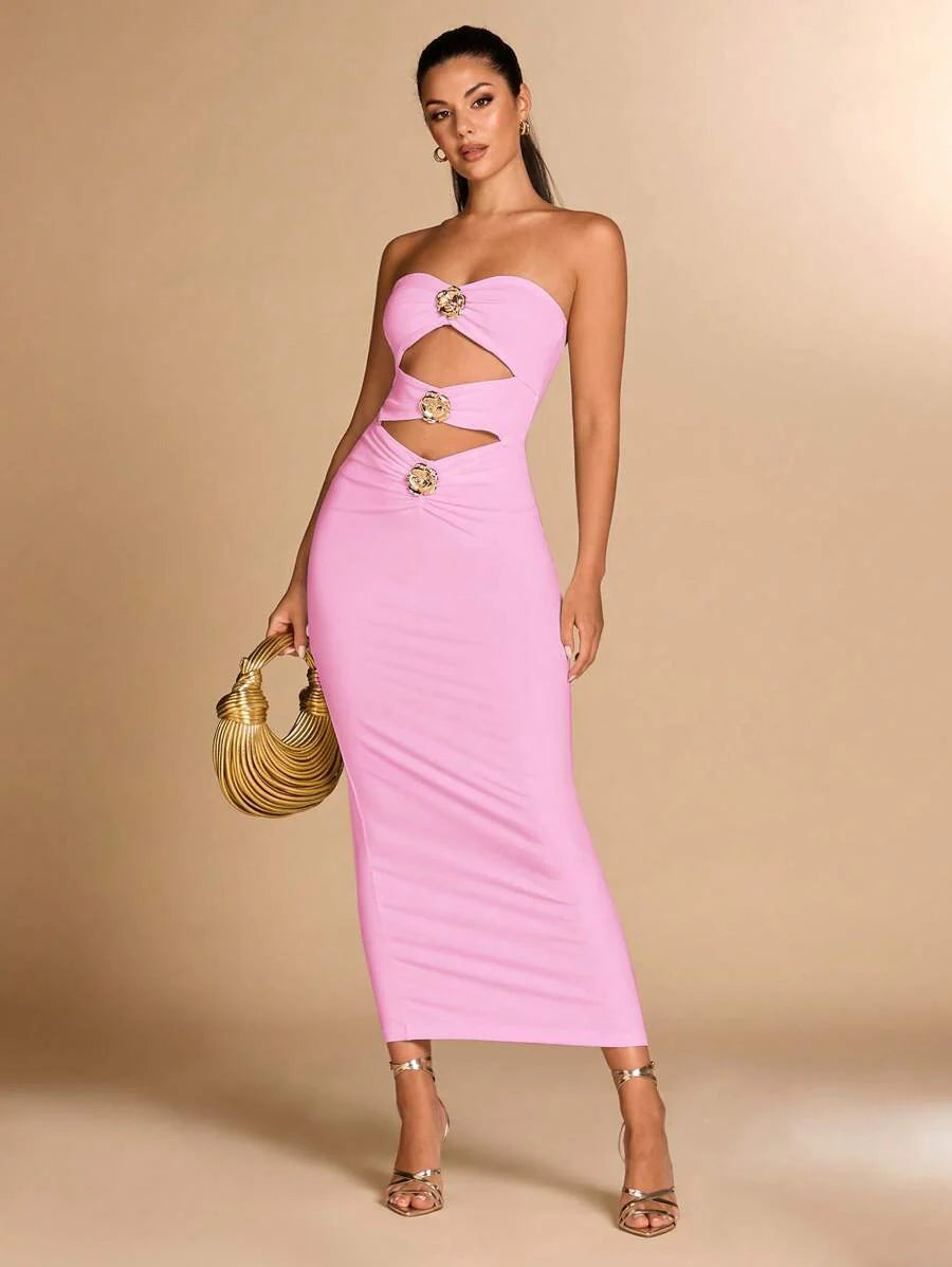 Auriane | Robe Sculptée & Fleur Dorée