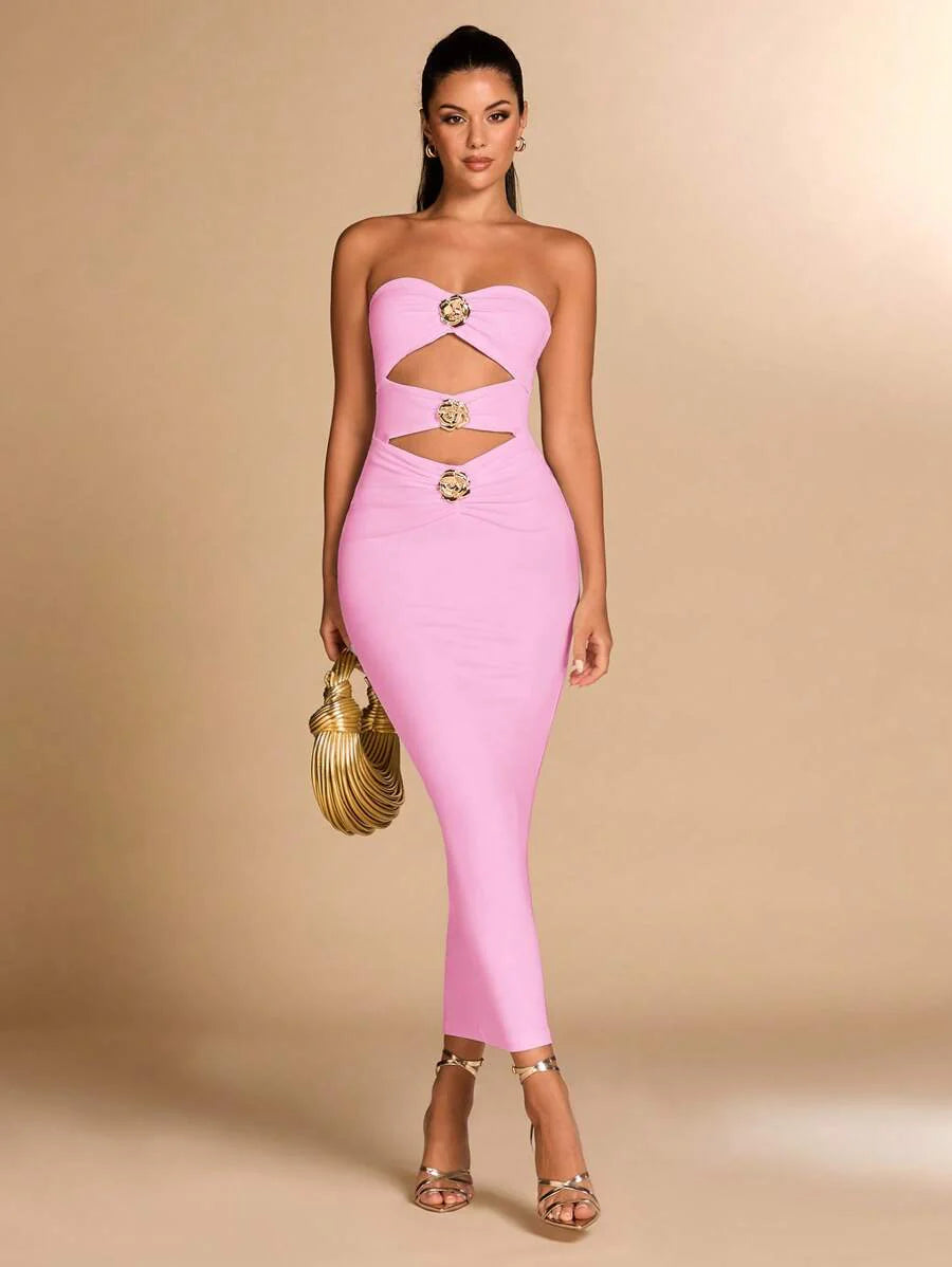 Auriane | Robe Sculptée & Fleur Dorée