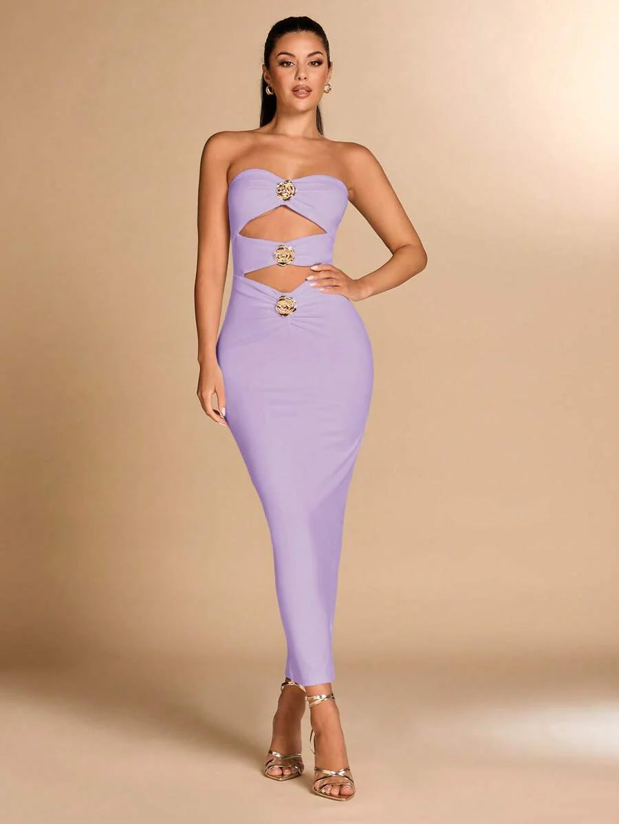 Auriane | Robe Sculptée & Fleur Dorée