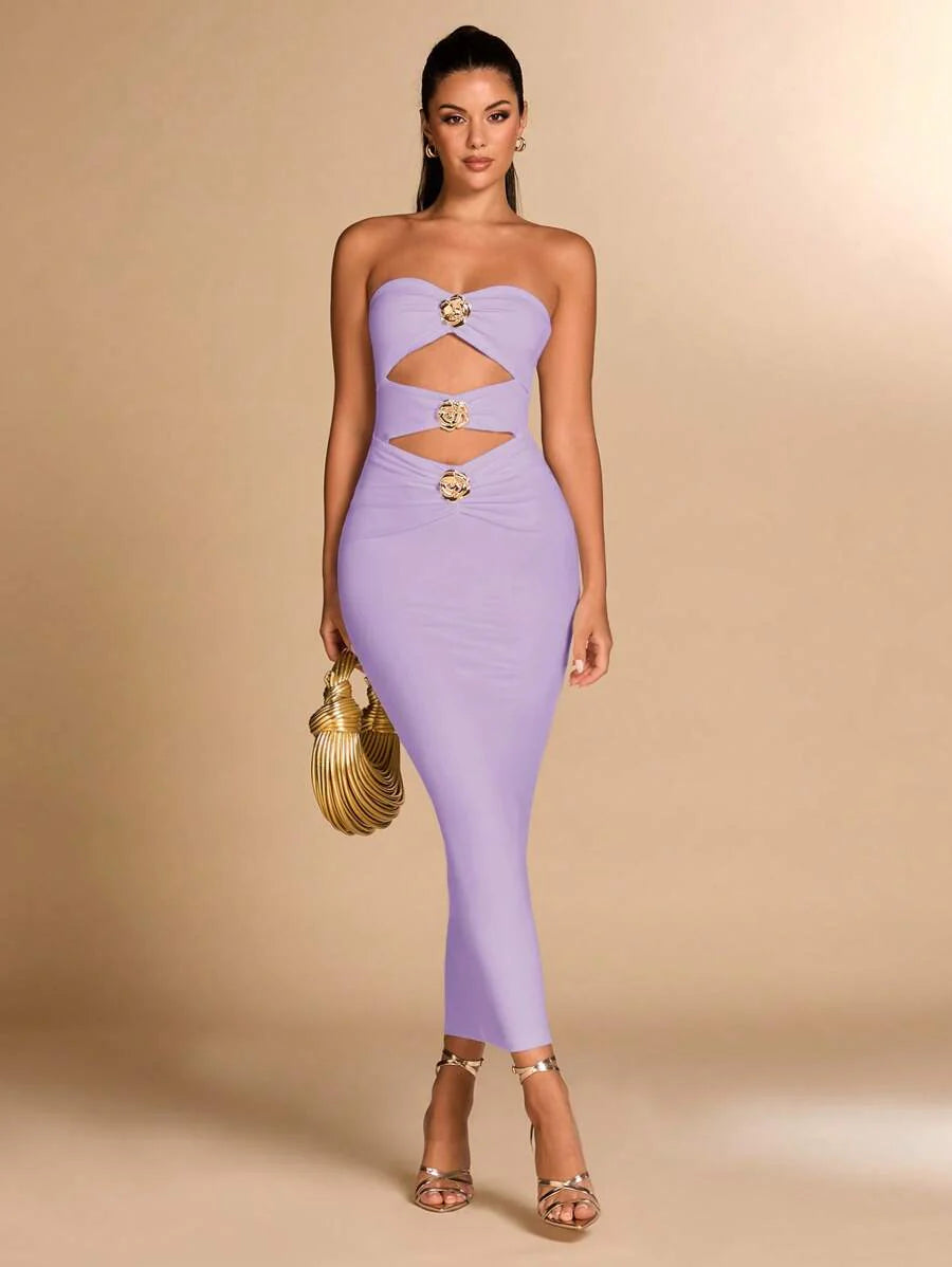 Auriane | Robe Sculptée & Fleur Dorée