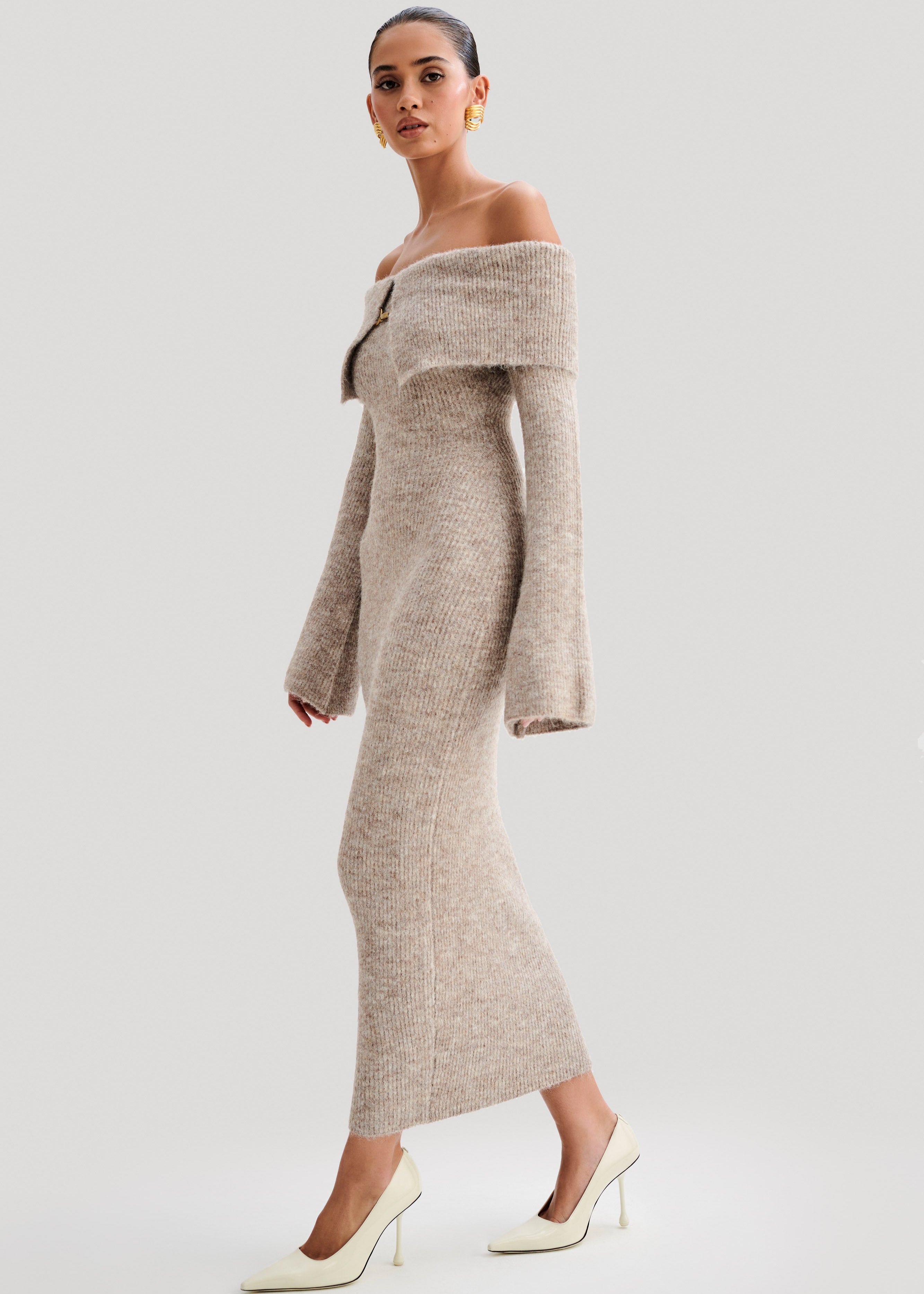 Velour | Robe Midi Épaules Dénudées en Maille