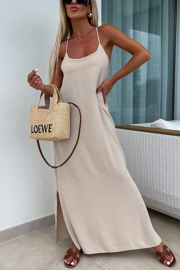 Myriam | Robe Maxi Unie Dos Nu à Bretelles