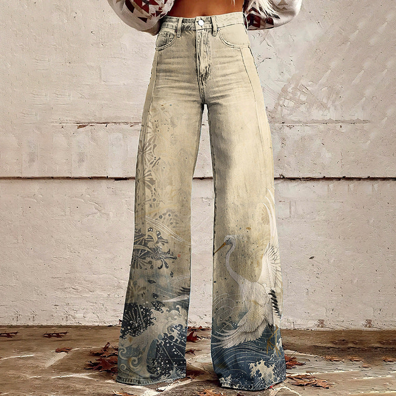 Capucine | Pantalon Large à Motif Jardin Rétro