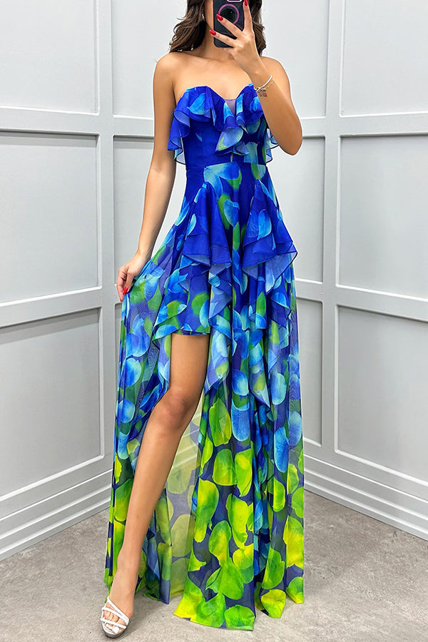 Noélie | Robe Maxi Ombrée à Volants et Fente