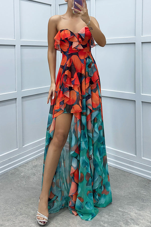 Noélie | Robe Maxi Ombrée à Volants et Fente