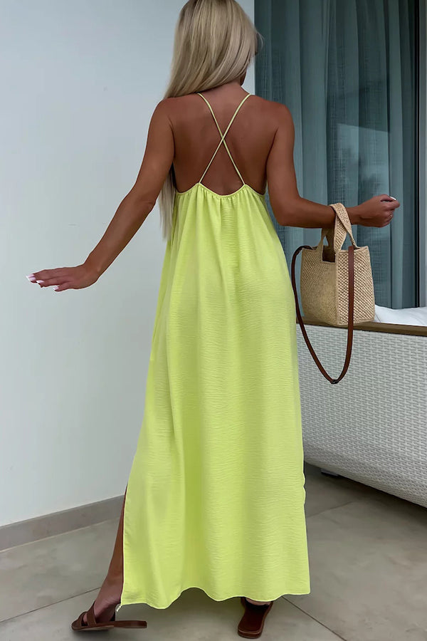 Myriam | Robe Maxi Unie Dos Nu à Bretelles