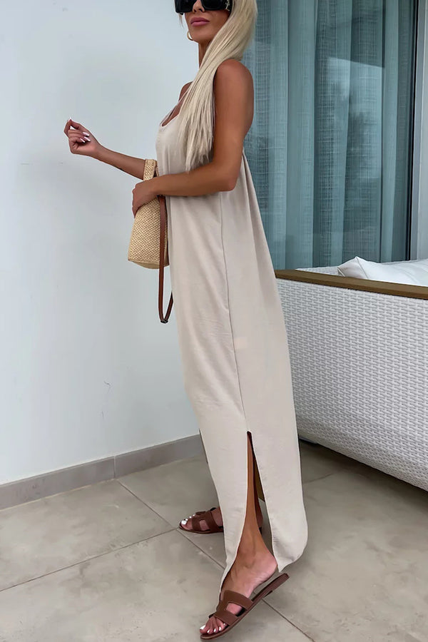 Myriam | Robe Maxi Unie Dos Nu à Bretelles