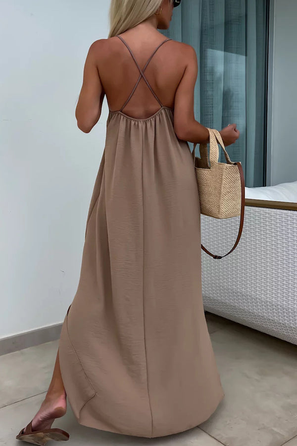 Myriam | Robe Maxi Unie Dos Nu à Bretelles
