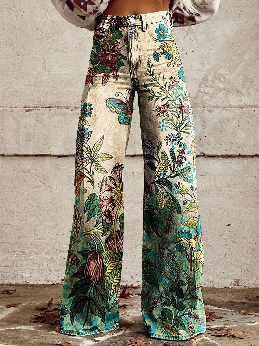 Capucine | Pantalon Large à Motif Jardin Rétro