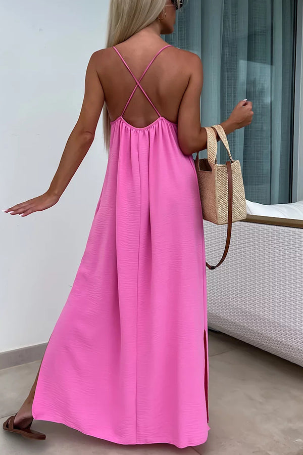 Myriam | Robe Maxi Unie Dos Nu à Bretelles