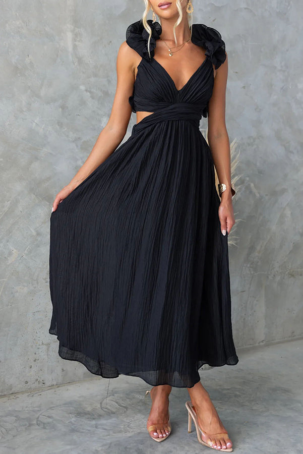 Clarisse | Robe Maxi Fleurie à Volants et Lacets au Dos