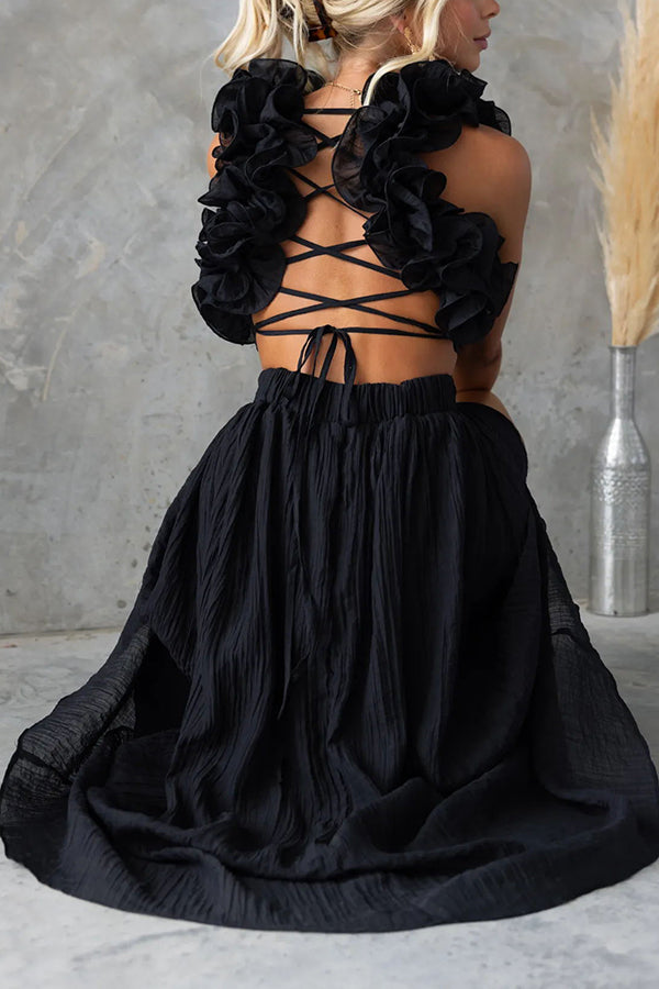 Clarisse | Robe Maxi Fleurie à Volants et Lacets au Dos