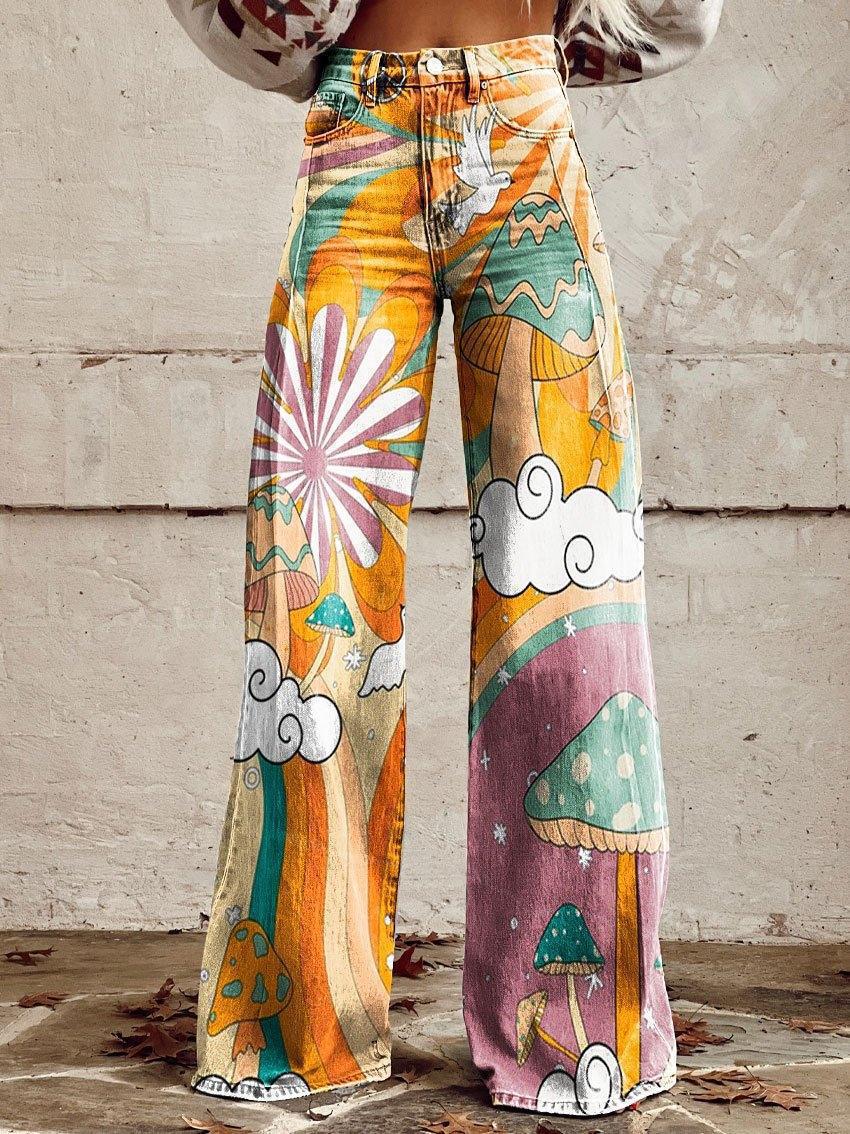 Capucine | Pantalon Large à Motif Jardin Rétro