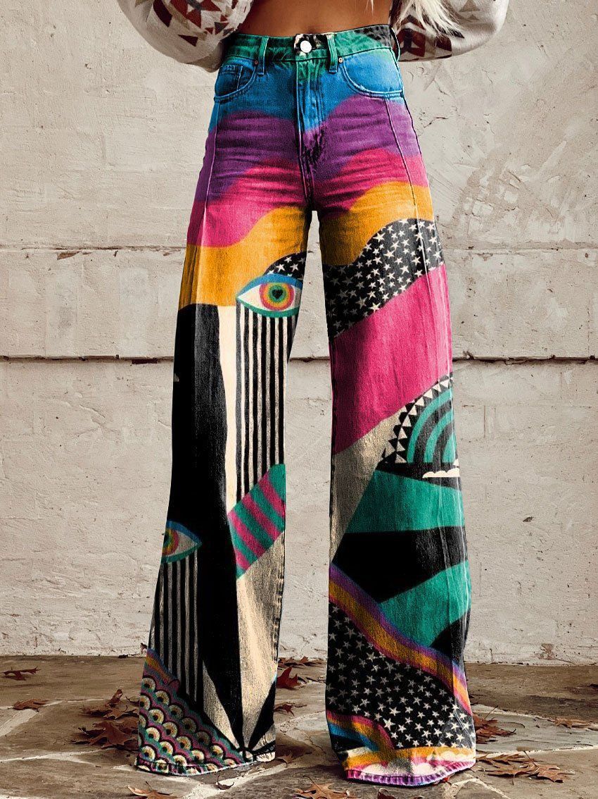 Capucine | Pantalon Large à Motif Jardin Rétro