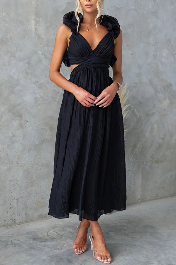 Clarisse | Robe Maxi Fleurie à Volants et Lacets au Dos