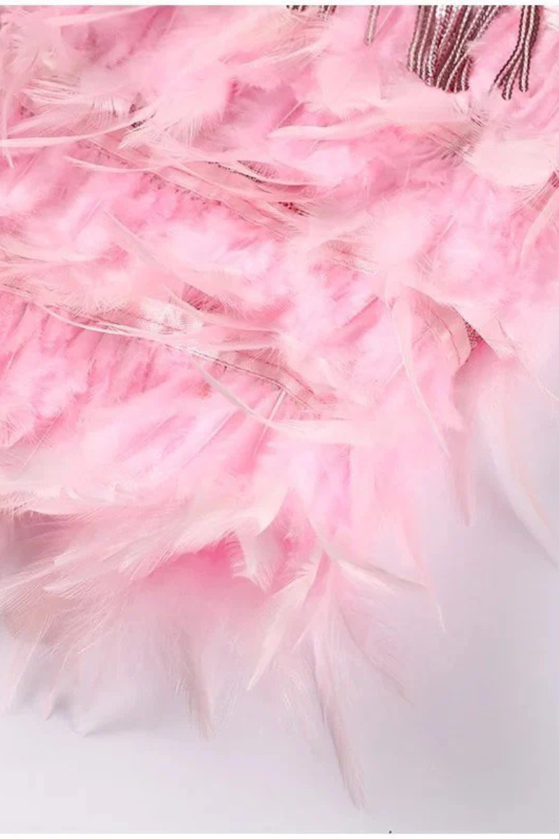 Élina | Robe Brillante & Effet Plumes