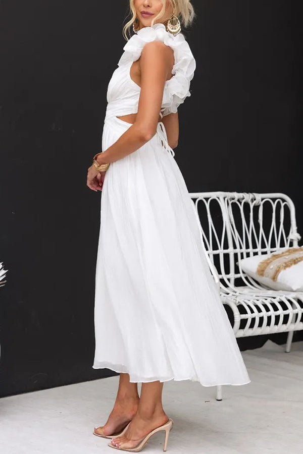 Clarisse | Robe Maxi Fleurie à Volants et Lacets au Dos