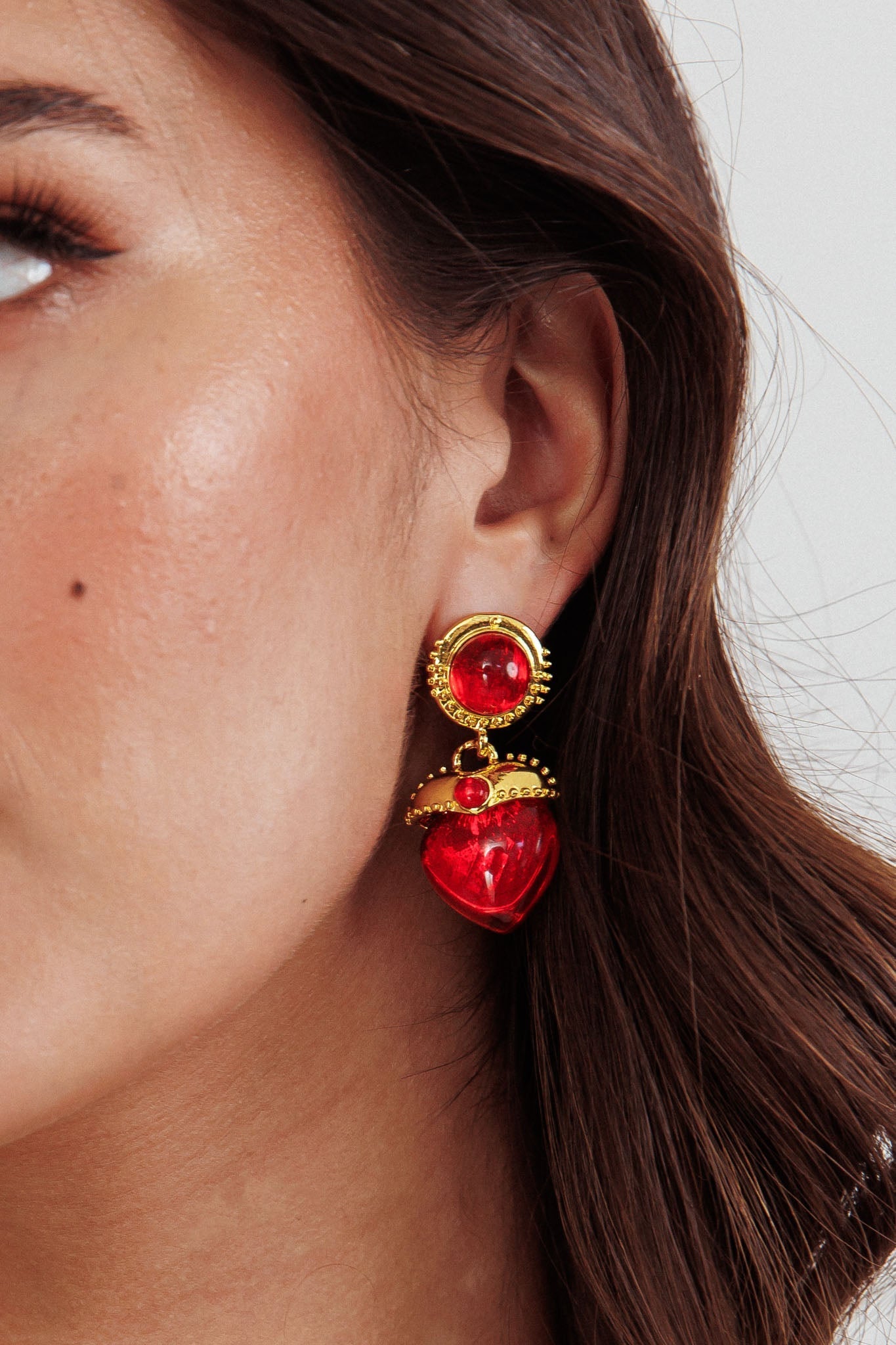 Boucles d'oreilles cœur rouge gonflé Raja en or
