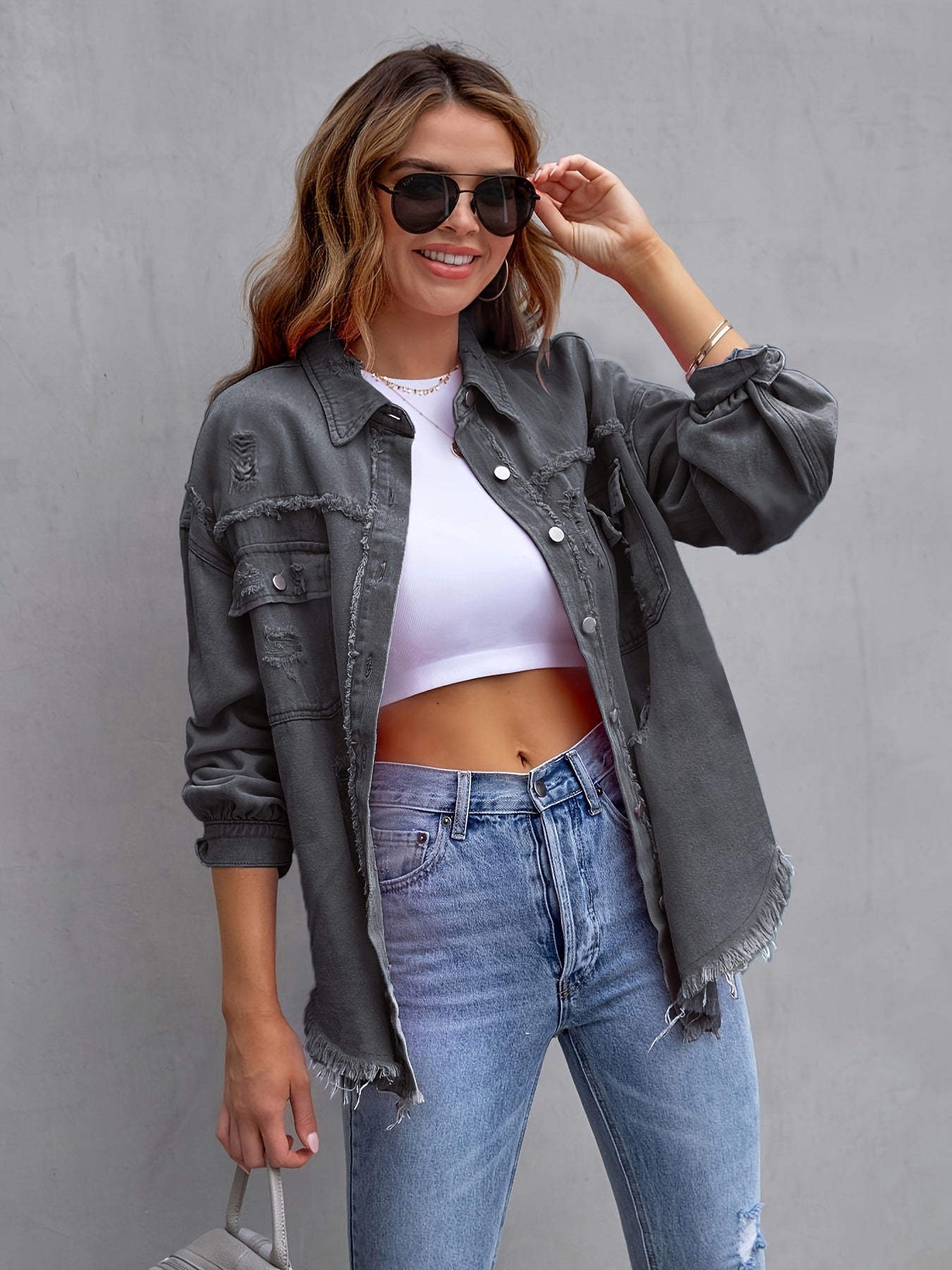 Laurine | Veste en Jean Déchirée et Ample