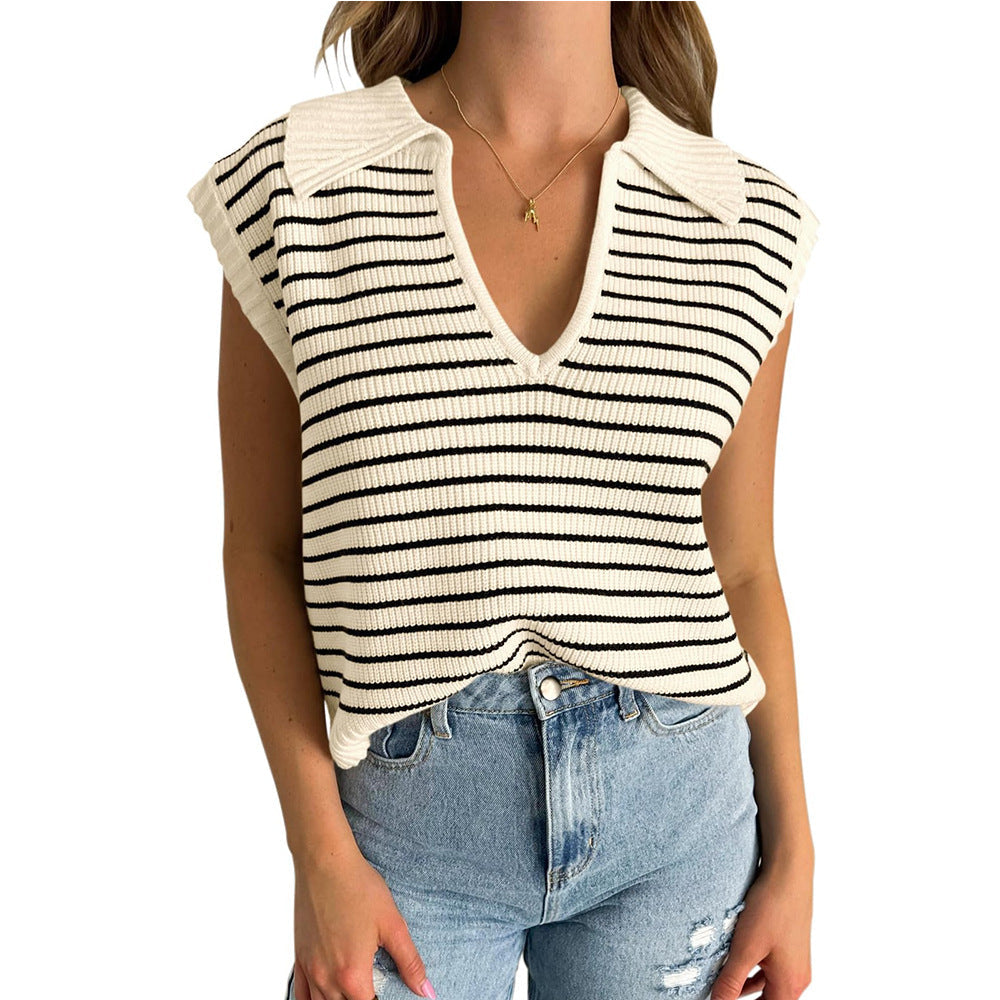Luna™ | Pull élégant à col V rayé