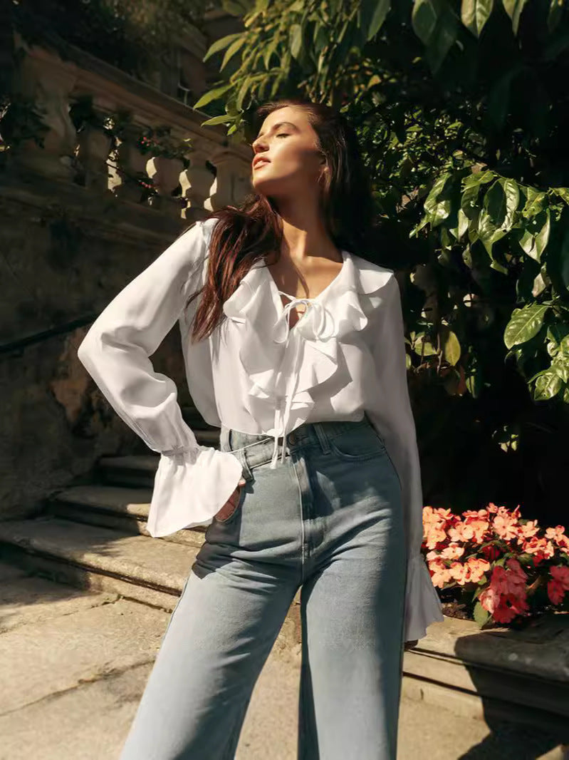 Élisa | Blouse à Volants et Manches Bouffantes