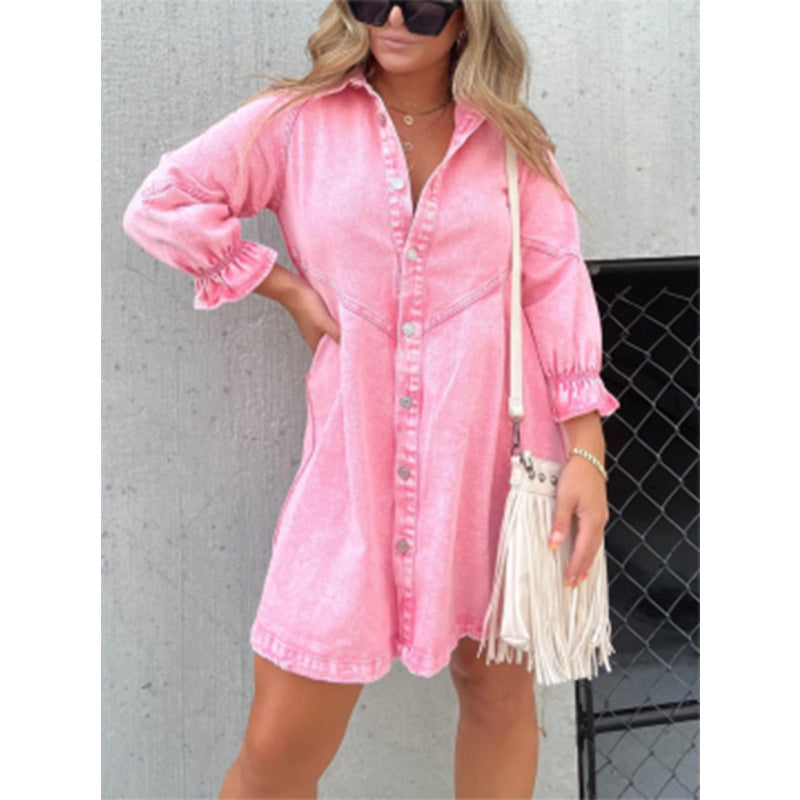 Anaïs | Robe Chemise en Jean à Manches Lanternes