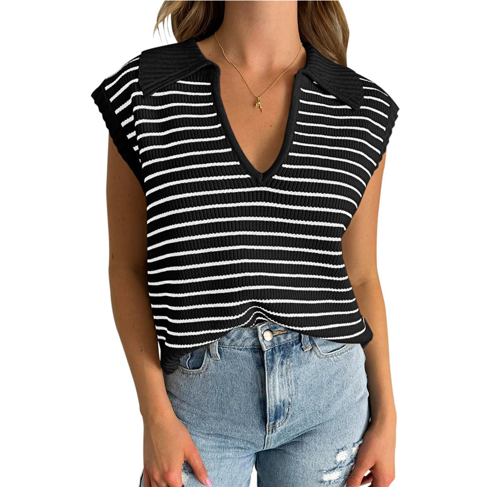 Luna™ | Pull élégant à col V rayé