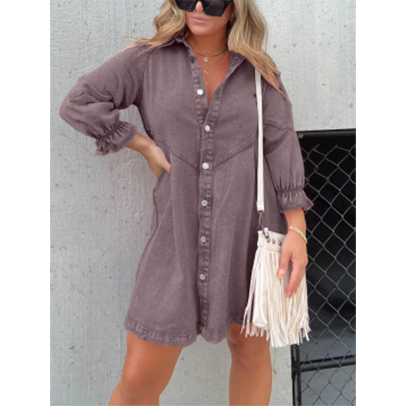Anaïs | Robe Chemise en Jean à Manches Lanternes