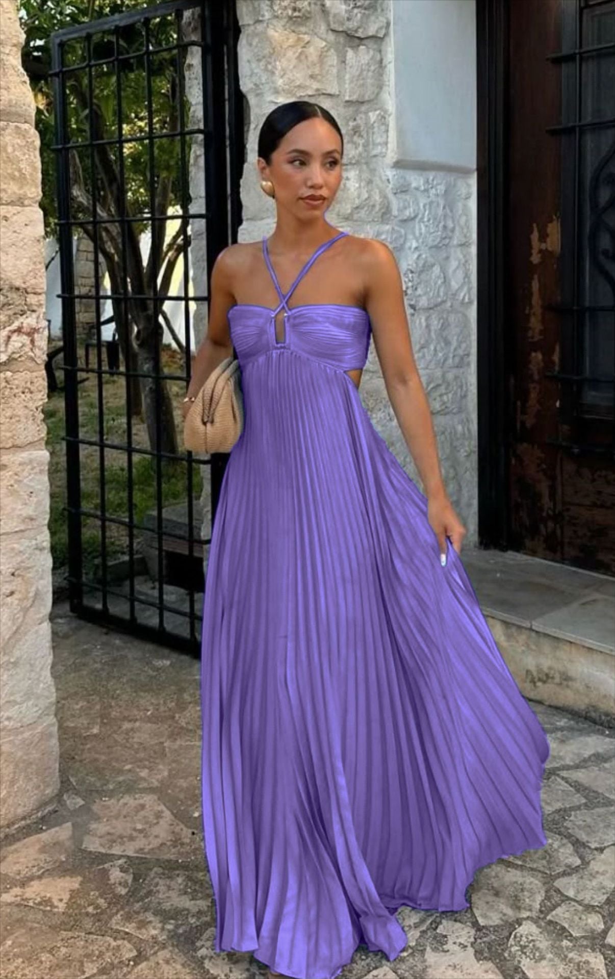 Milena | Robe Plissée & Éclat Céleste