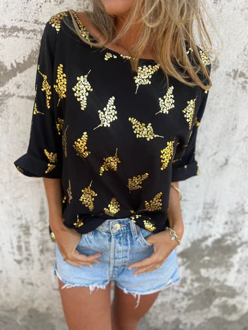 Lila | T-shirt Imprimé Doré Décontracté
