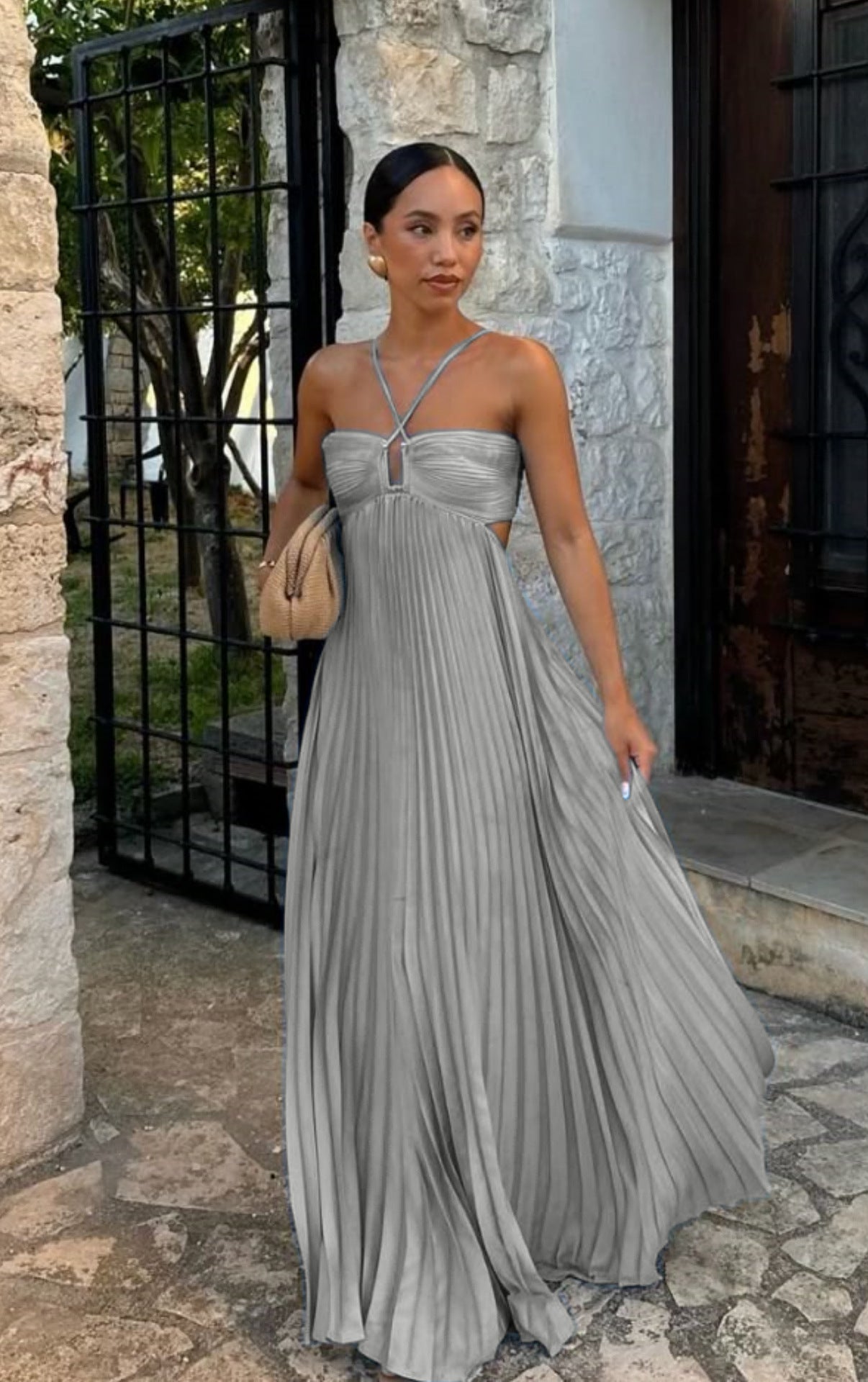 Milena | Robe Plissée & Éclat Céleste
