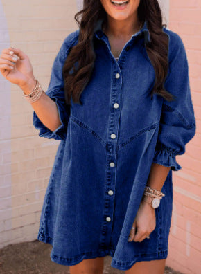 Anaïs | Robe Chemise en Jean à Manches Lanternes