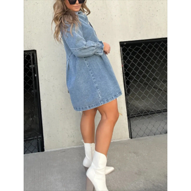 Anaïs | Robe Chemise en Jean à Manches Lanternes