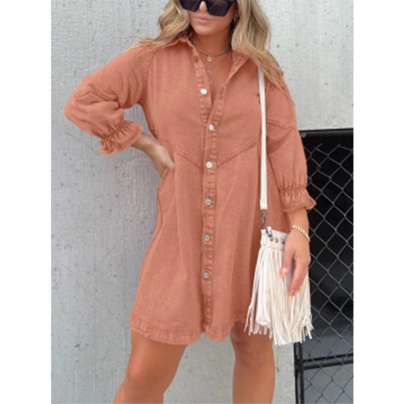 Anaïs | Robe Chemise en Jean à Manches Lanternes