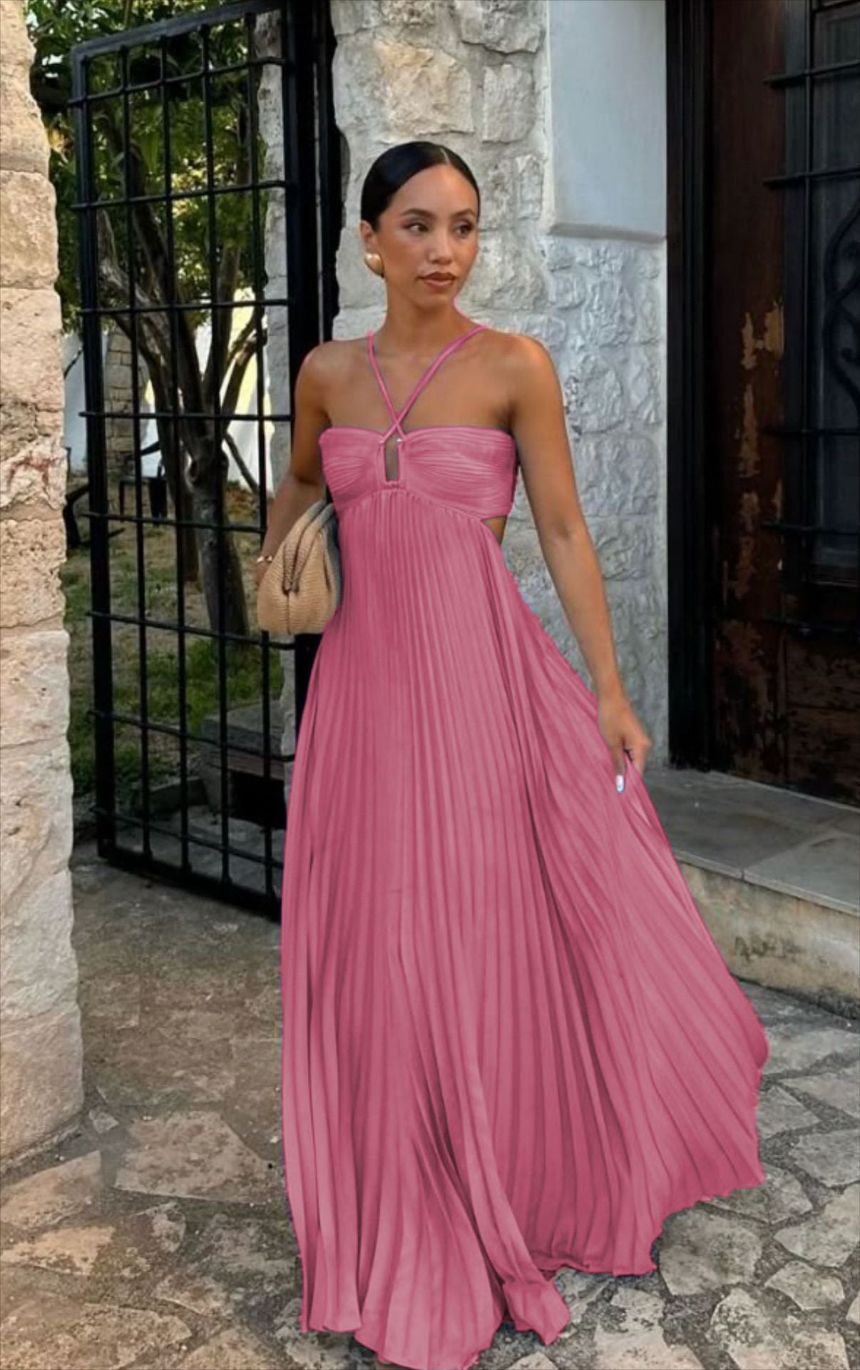 Milena | Robe Plissée & Éclat Céleste