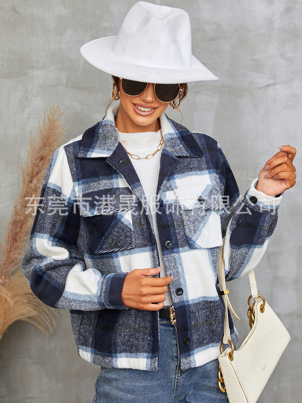 Gina™ | Veste Élégante à Revers à Carreaux