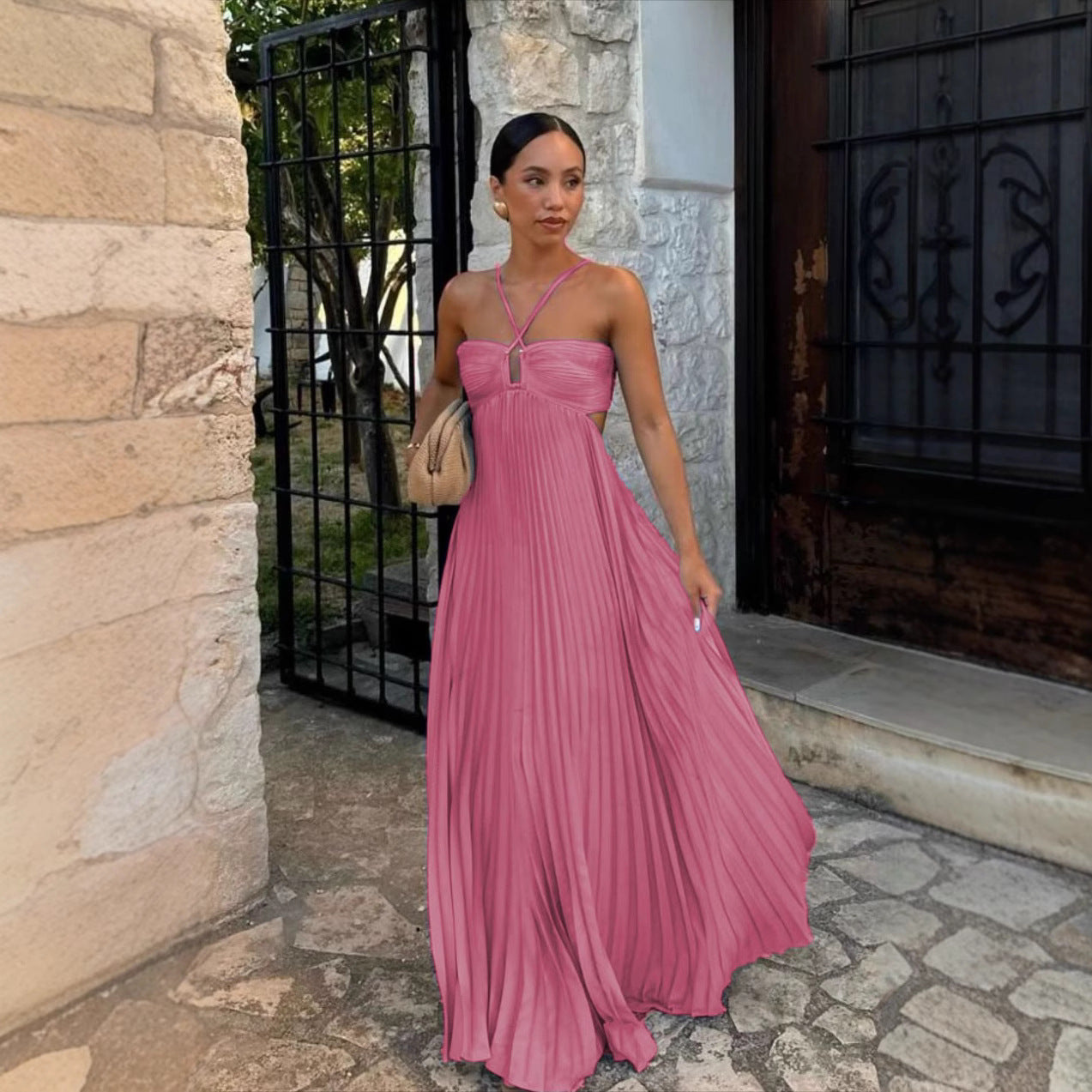 Milena | Robe Plissée & Éclat Céleste