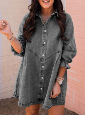 Anaïs | Robe Chemise en Jean à Manches Lanternes
