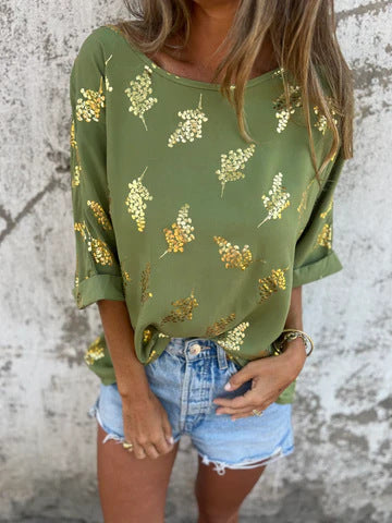 Lila | T-shirt Imprimé Doré Décontracté