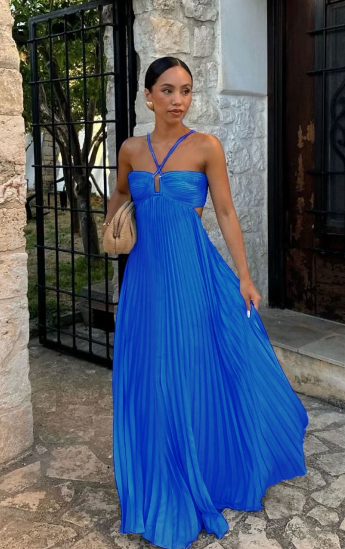 Milena | Robe Plissée & Éclat Céleste