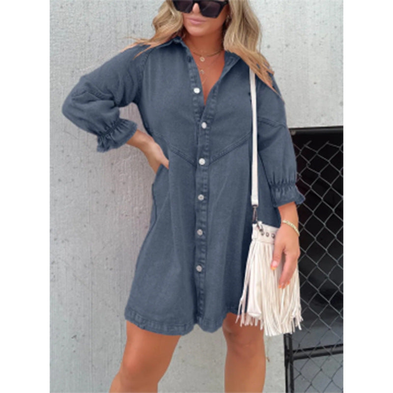 Anaïs | Robe Chemise en Jean à Manches Lanternes