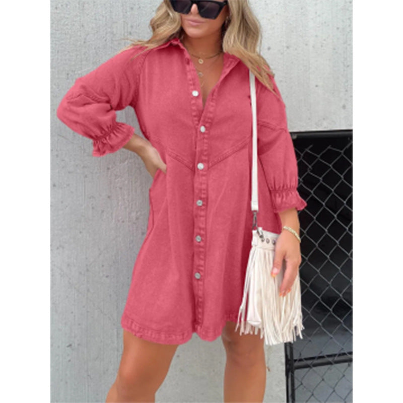 Anaïs | Robe Chemise en Jean à Manches Lanternes