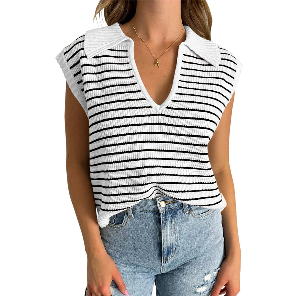 Luna™ | Pull élégant à col V rayé