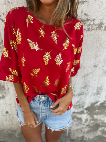 Lila | T-shirt Imprimé Doré Décontracté