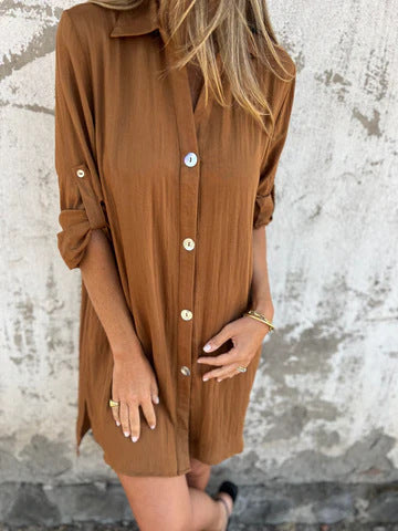 Camille | Robe Chemise Décontractée à Manches Courtes