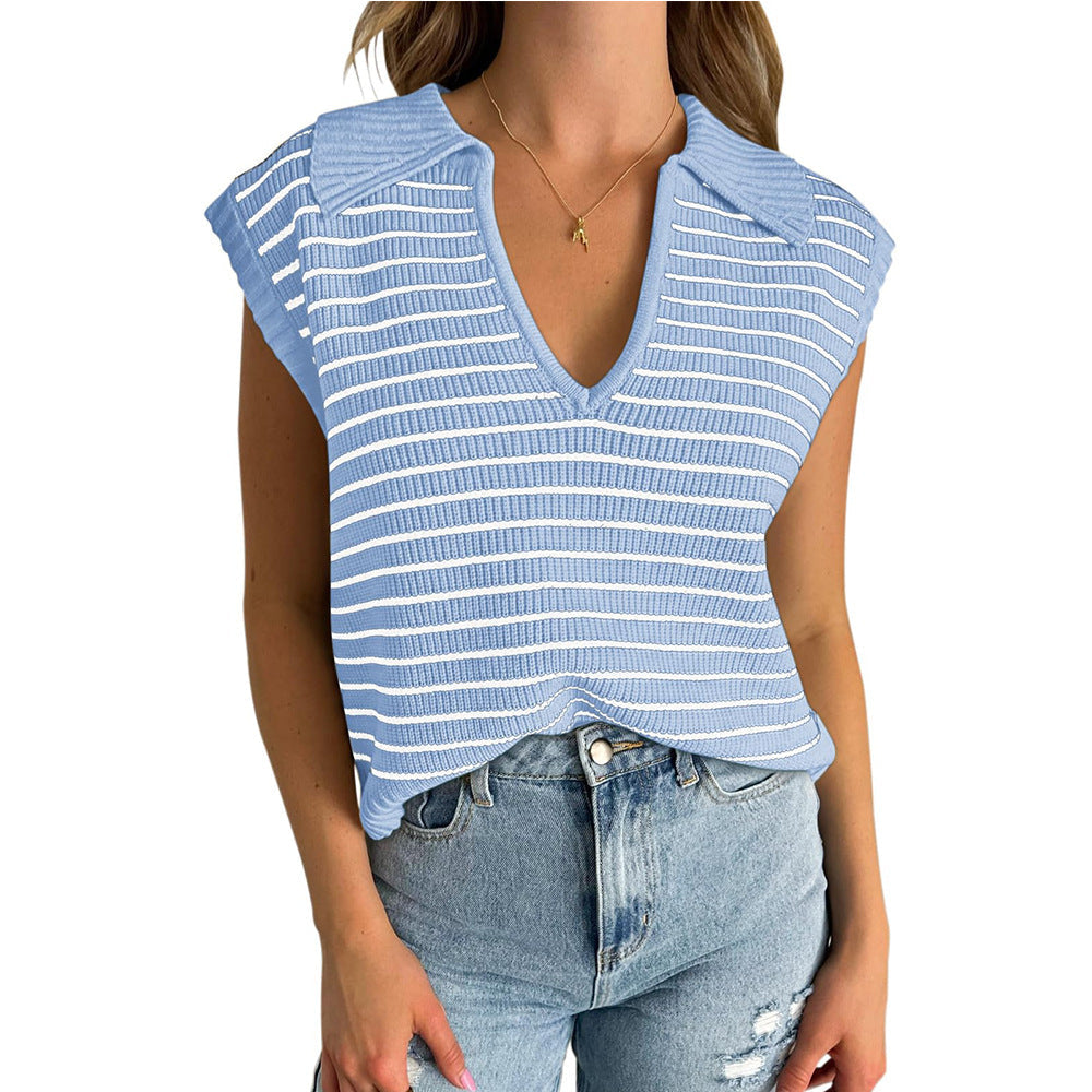 Luna™ | Pull élégant à col V rayé