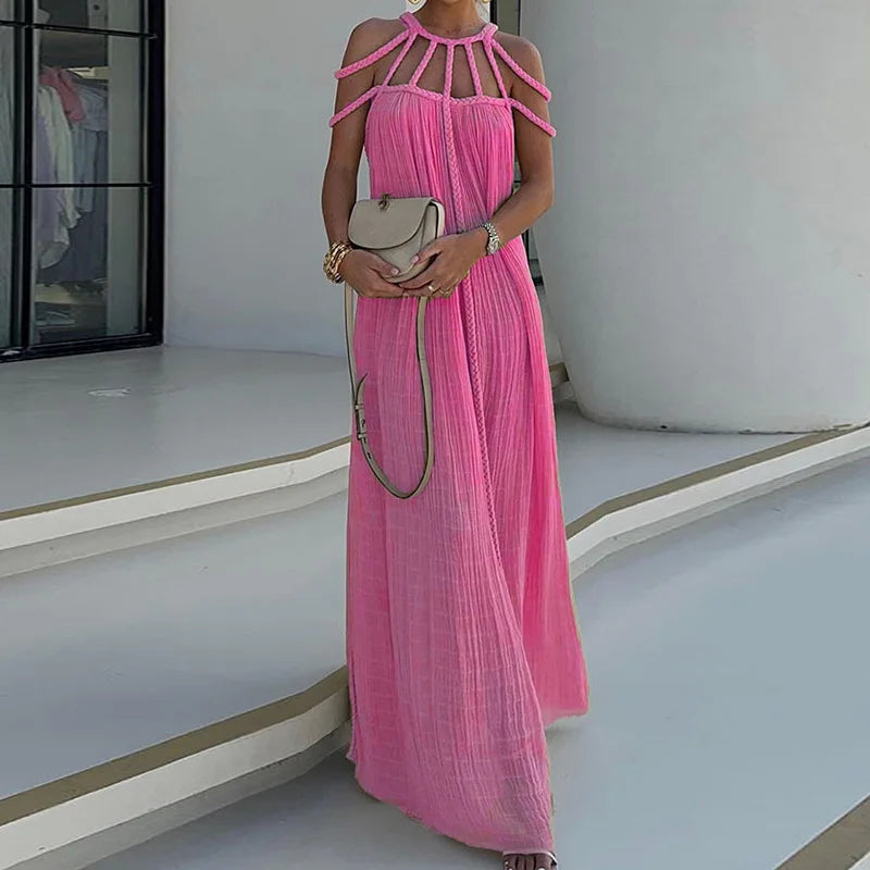 Lorine | Robe Maxi Drapée en Lin Tressé