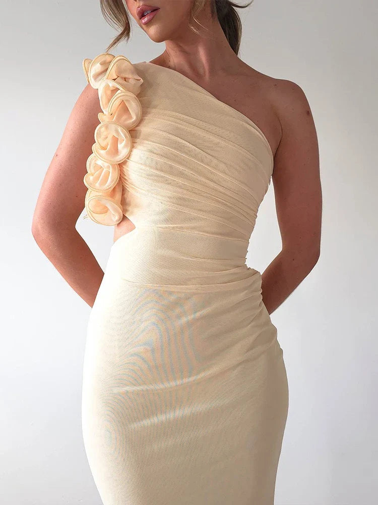 Léane | Robe Asymétrique Fleurie & Allure Sculptante